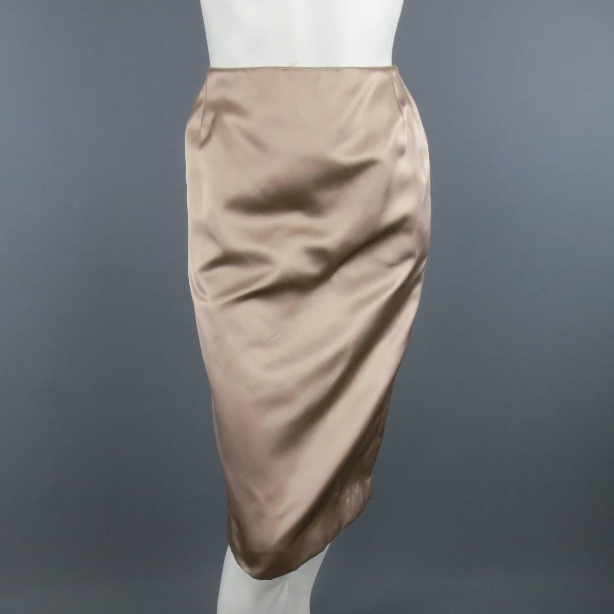 YVES SAINT LAURENT Size 10 Muted Mauve Beige Silk Satin Top Stitch Skirt Suit 1