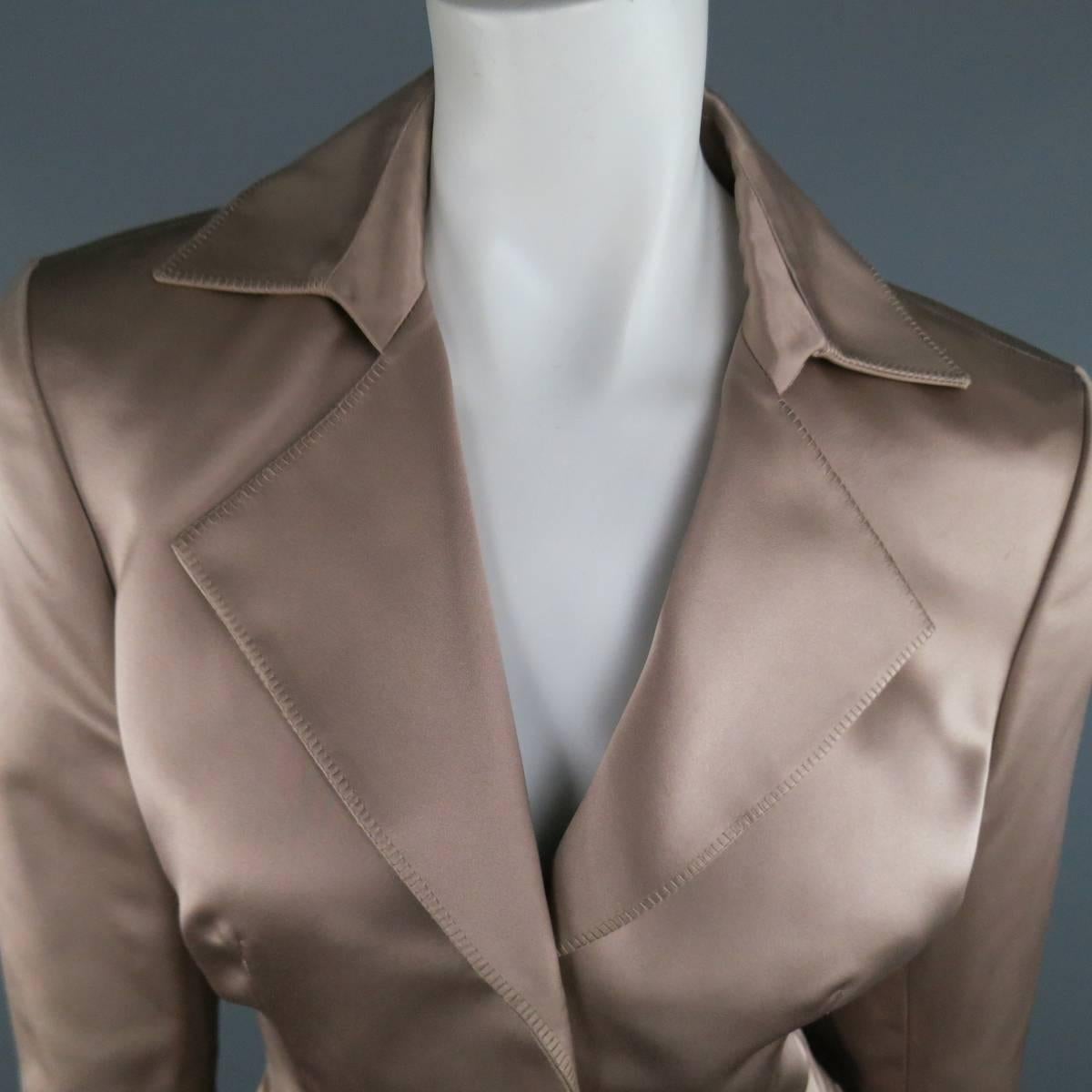 YVES SAINT LAURENT Size 10 Muted Mauve Beige Silk Satin Top Stitch Skirt Suit In New Condition In San Francisco, CA
