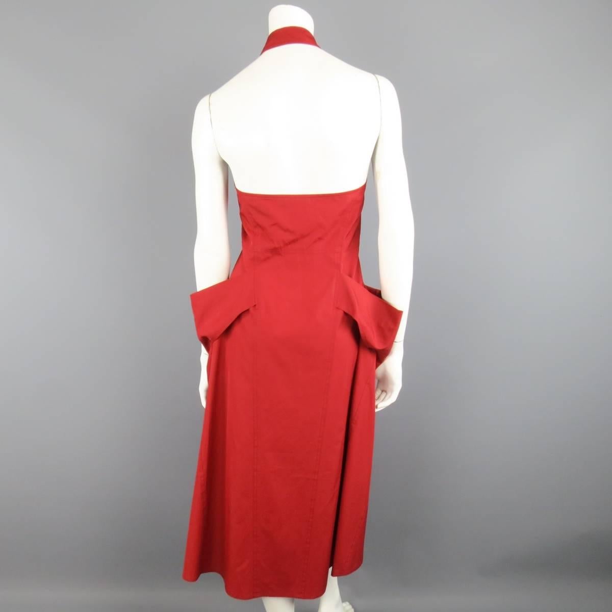 DONNA KARAN Size 4 Red Cotton Halter Top A Lline Shirt Dress 3