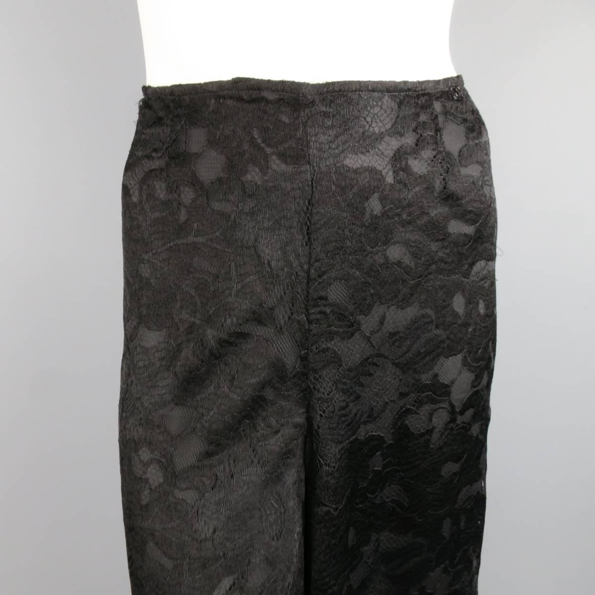 CHANEL Fall 2006 Size 8 Black Viscose / Silk Lace Extreme Wide Leg Dress Pants In Good Condition In San Francisco, CA