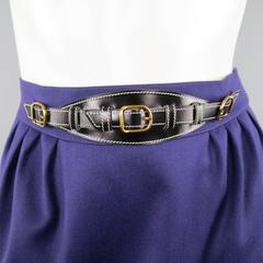 Hermes Vintage Size 4 Purple Wool Leather Belt Front Pencil Skirt