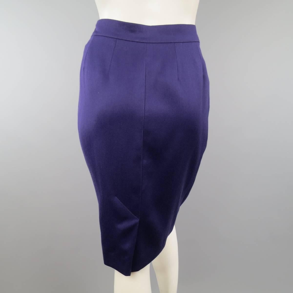 Women's Hermes Vintage Size 4 Purple Wool Leather Belt Front Pencil Skirt