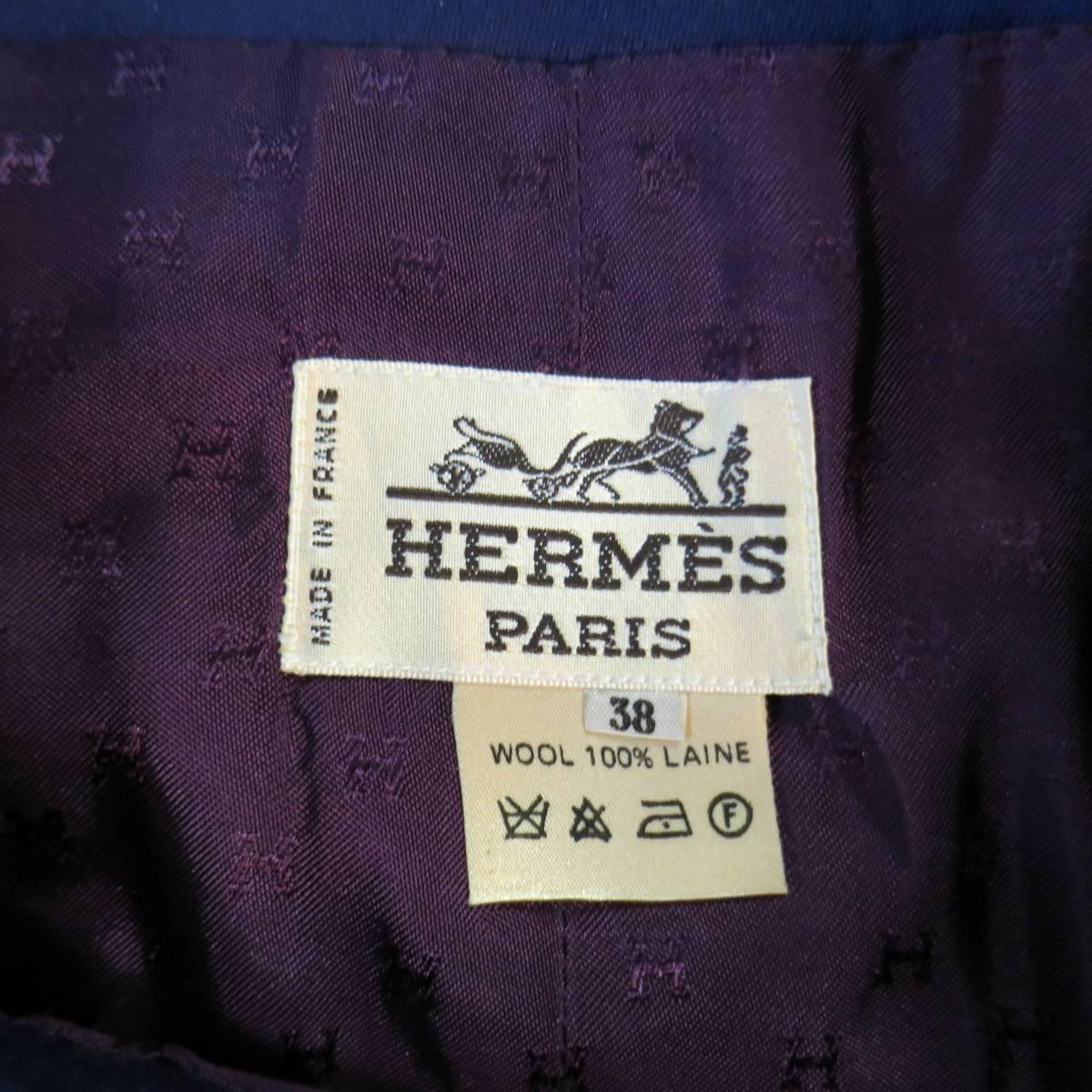 Hermes Vintage Size 4 Purple Wool Leather Belt Front Pencil Skirt 1