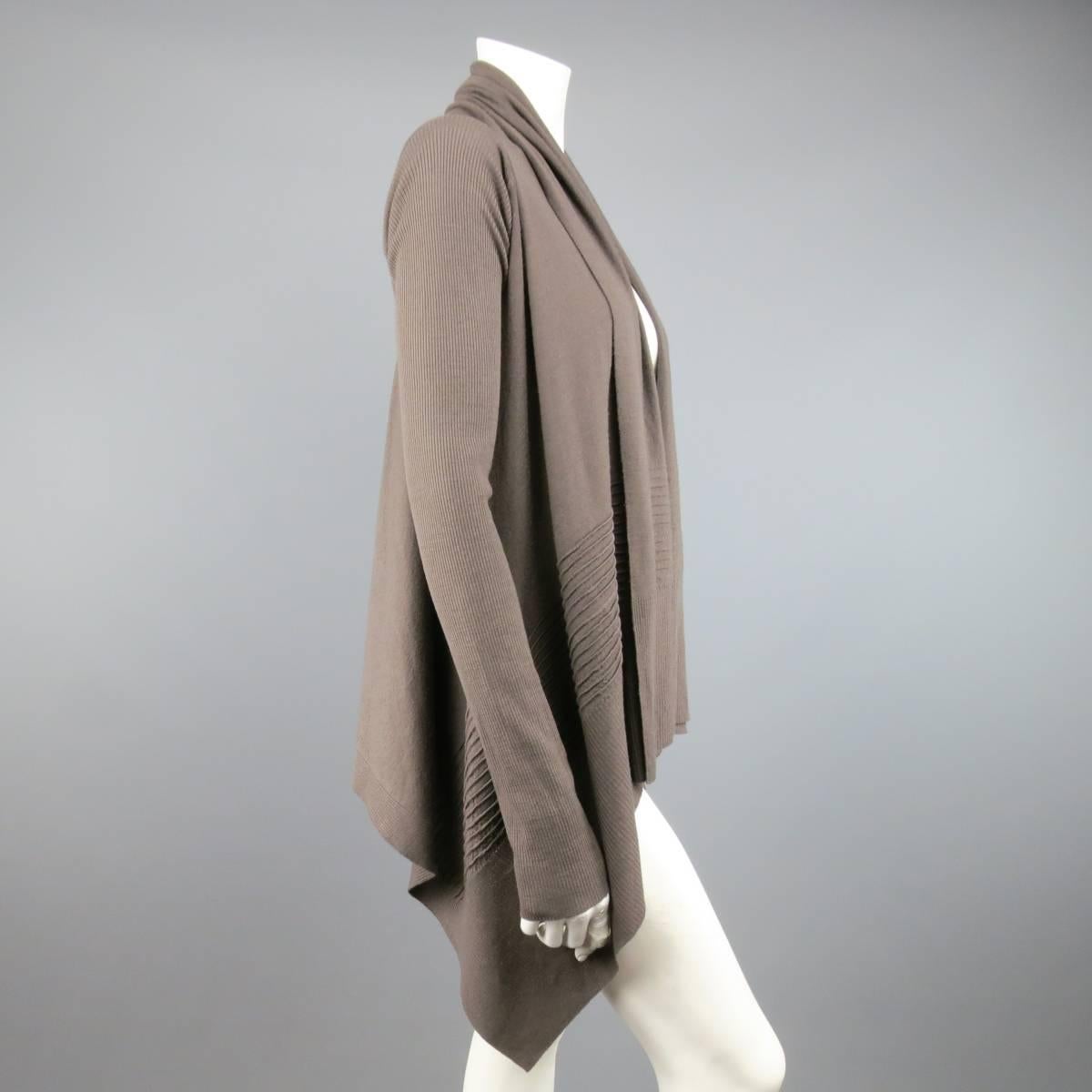 RICK OWENS Cardigan - Women's 2013 - Size S Taupe Ribbed Sleeve Draped In Good Condition In San Francisco, CA