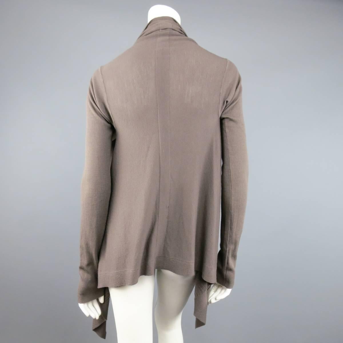 RICK OWENS Cardigan - Women's 2013 - Size S Taupe Ribbed Sleeve Draped 2