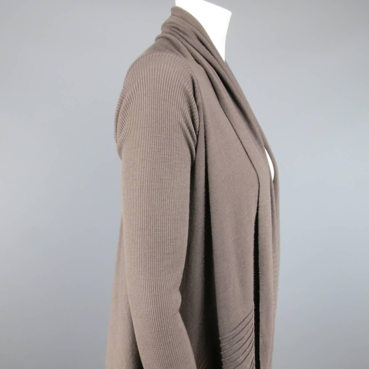 RICK OWENS Cardigan - Women's 2013 - Size S Taupe Ribbed Sleeve Draped 1