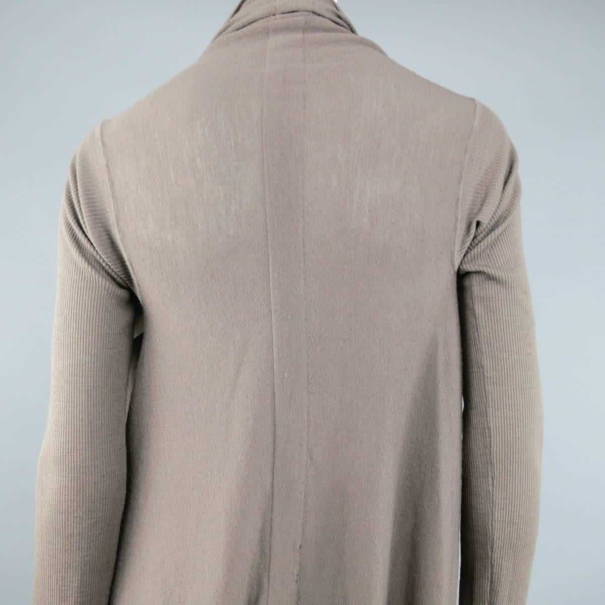 RICK OWENS Cardigan - Women's 2013 - Size S Taupe Ribbed Sleeve Draped 3
