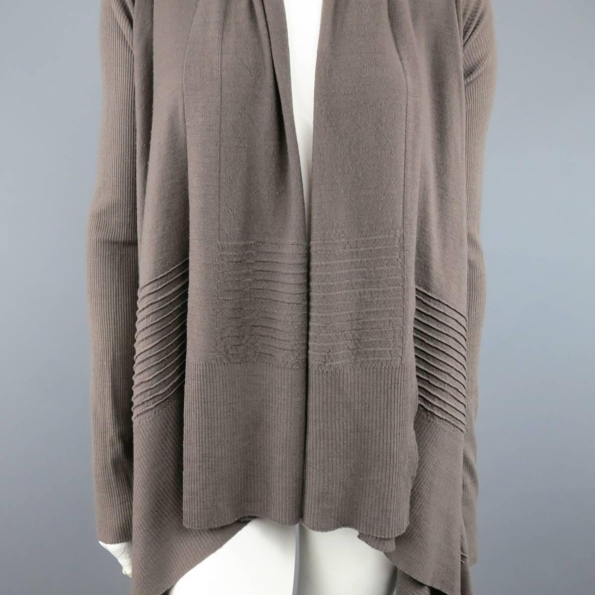 Gray RICK OWENS Cardigan - Women's 2013 - Size S Taupe Ribbed Sleeve Draped