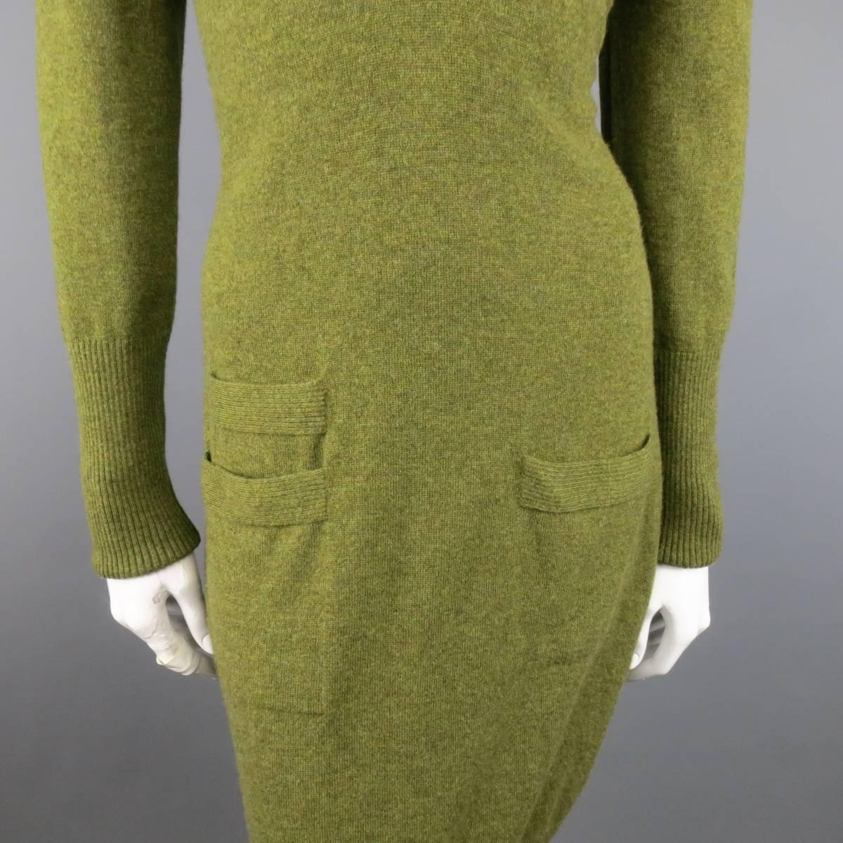 Women's Hermes Vintage Size 10 Olive Cashmere Dress 