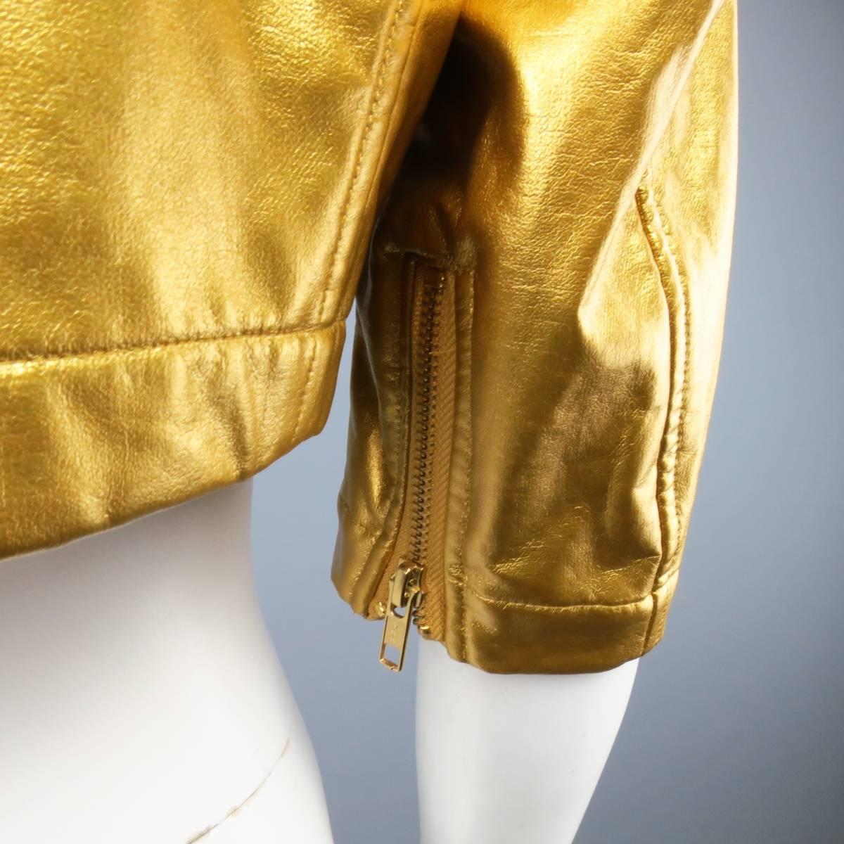 COMME des GARCONS Size M Metallic Gold Cropped Biker Jacket 2007 In Excellent Condition In San Francisco, CA