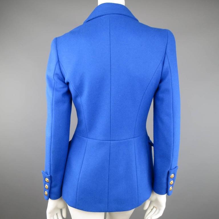 CHANEL F/W 1996 Size 6 Royal Blue Wool Gold Jeweled Button Military