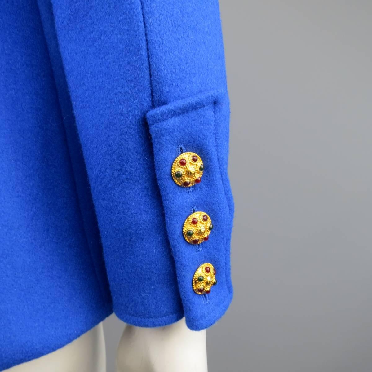 CHANEL F/W 1996 Size 6 Royal Blue Wool Gold Jeweled Button Military Jacket In Excellent Condition In San Francisco, CA