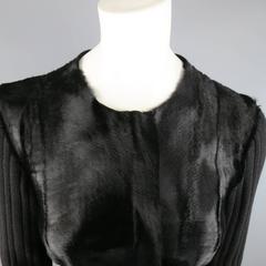 DONNA KARAN Size M Black Ribbed Wool Calf Hair Leather Front Jacket