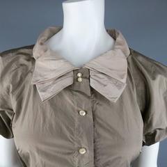 Marc Jacobs Taupe and Beige Silk Ballon Sleeve Bow Blouse Top Shirt