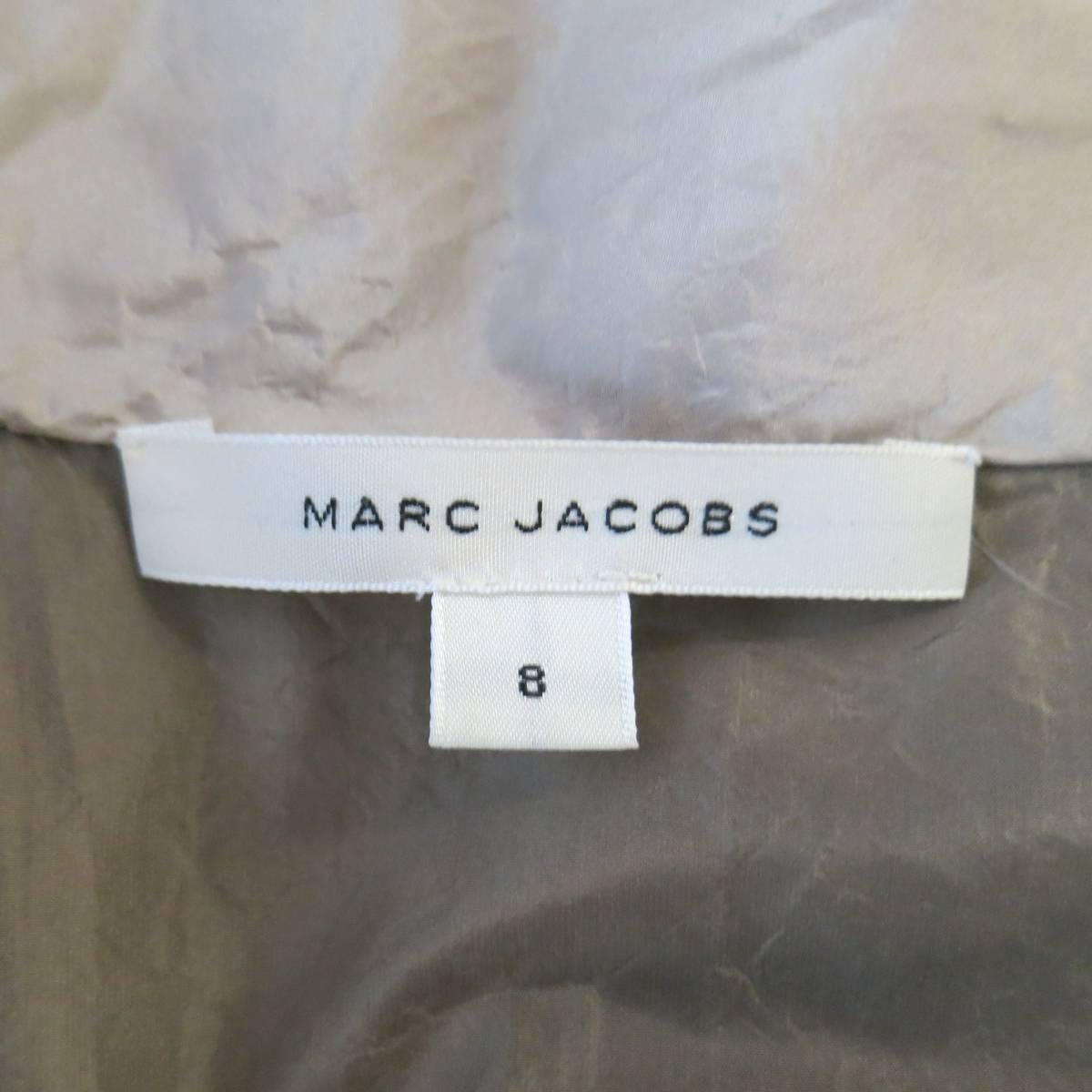 Women's Marc Jacobs Taupe and Beige Silk Ballon Sleeve Bow Blouse Top Shirt  
