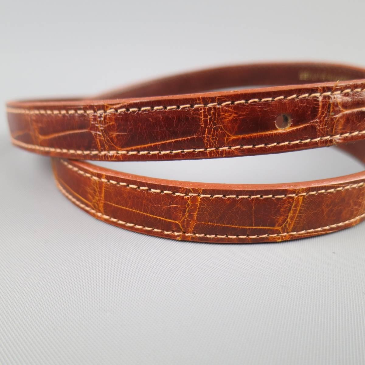 Brown KIESELSTEIN-CORD Tan Alligator Leather Skinny Belt Strap