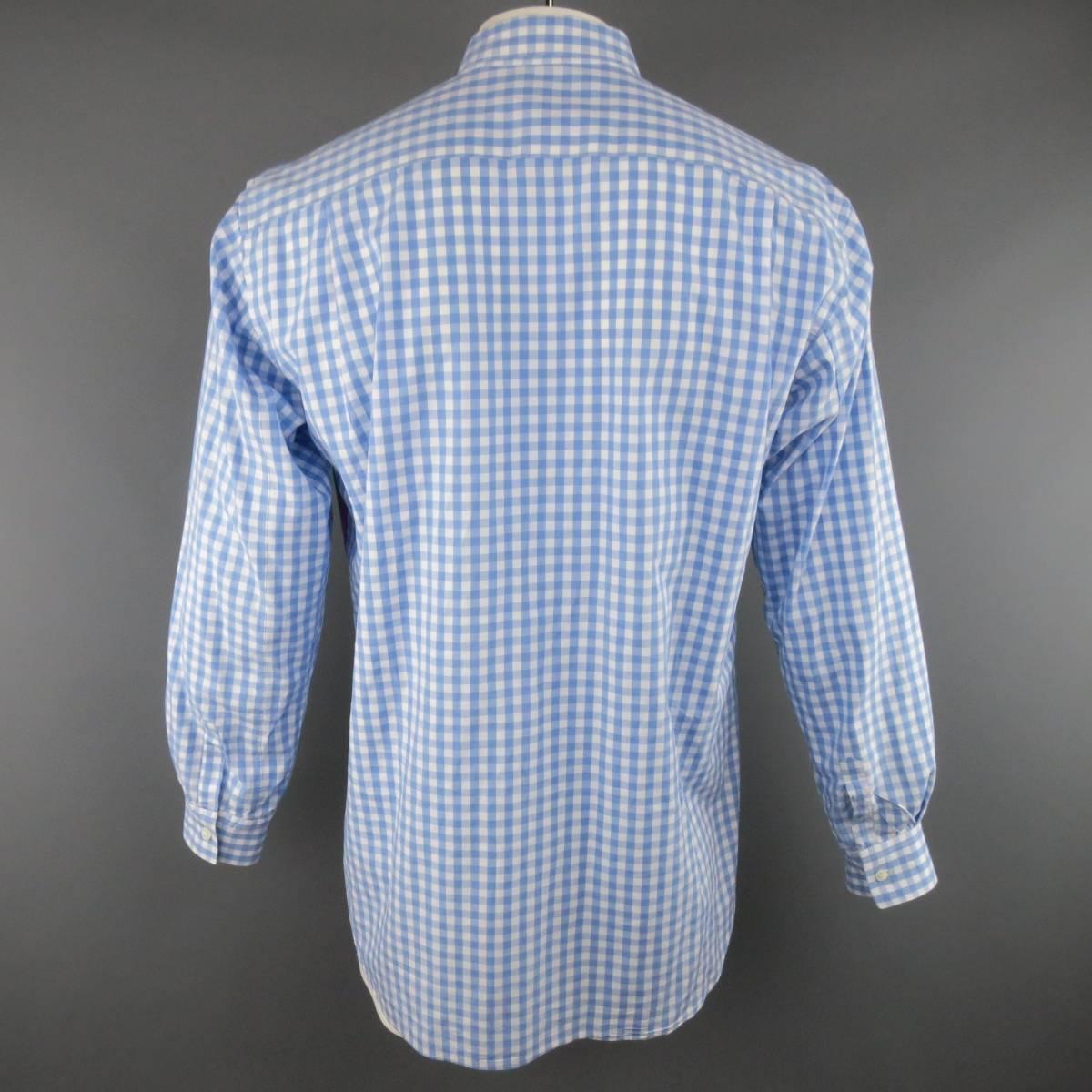 COMME des GARCONS XL Light Blue Gingham Pink & Green Geometric Patchwork Shirt 1