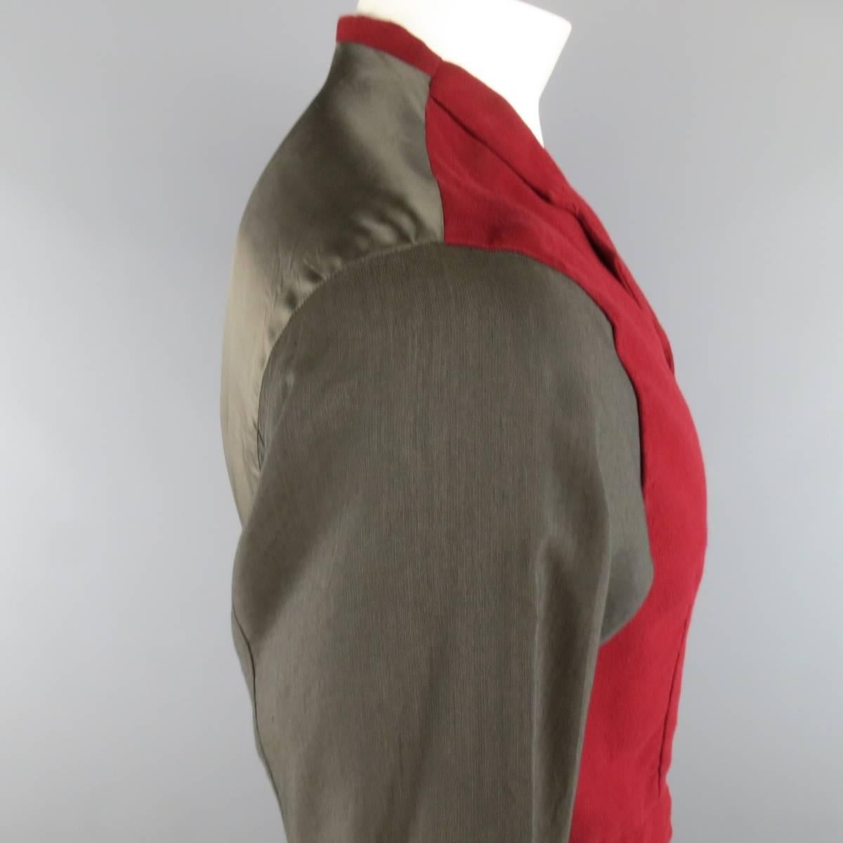 Men's Comme des Garçons Burgundy and Gray Two Toned Vest Front Long Sleeve Shirt