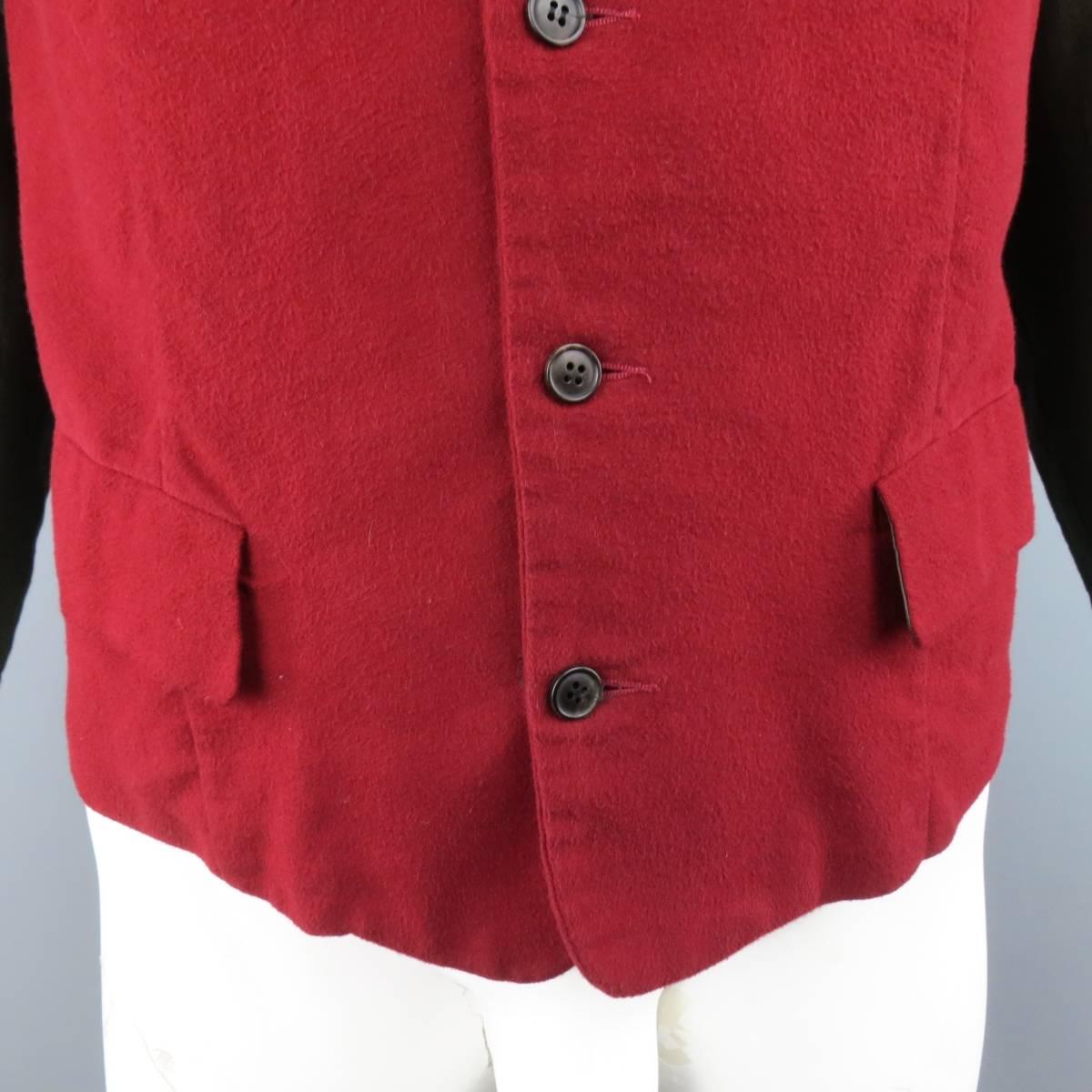 Red Comme des Garçons Burgundy and Gray Two Toned Vest Front Long Sleeve Shirt