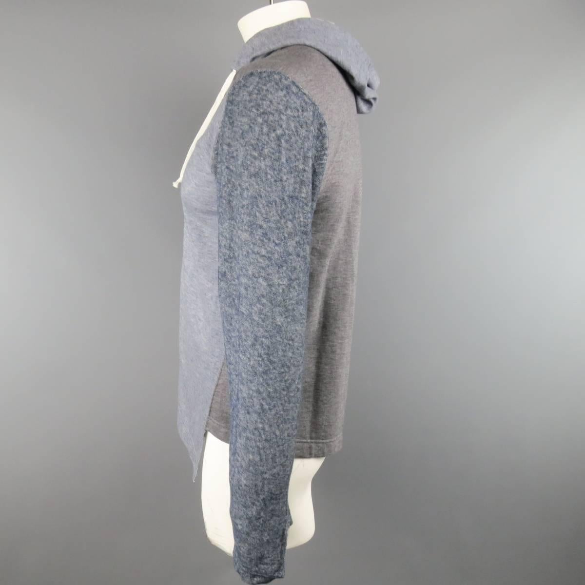 Gray COMME des GARCONS 40 Blue & Grey Mixed Fabric Asymmetrical Hoodie