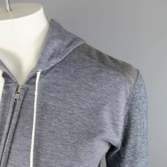 COMME des GARCONS 40 Blue & Grey Mixed Fabric Asymmetrical Hoodie