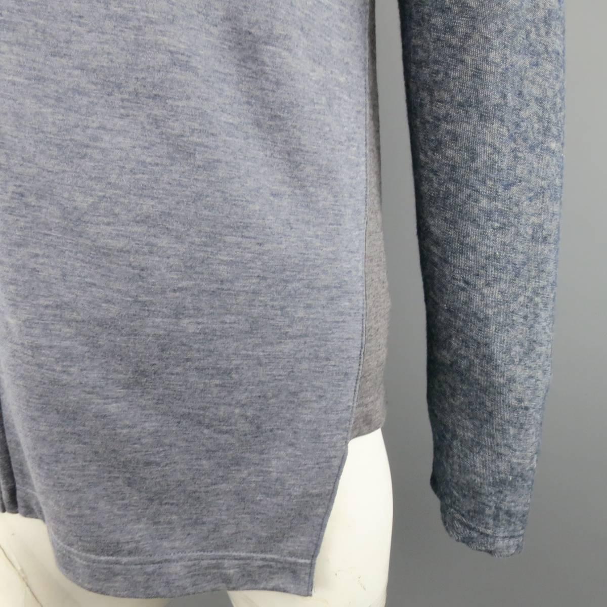 COMME des GARCONS 40 Blue & Grey Mixed Fabric Asymmetrical Hoodie In Excellent Condition In San Francisco, CA