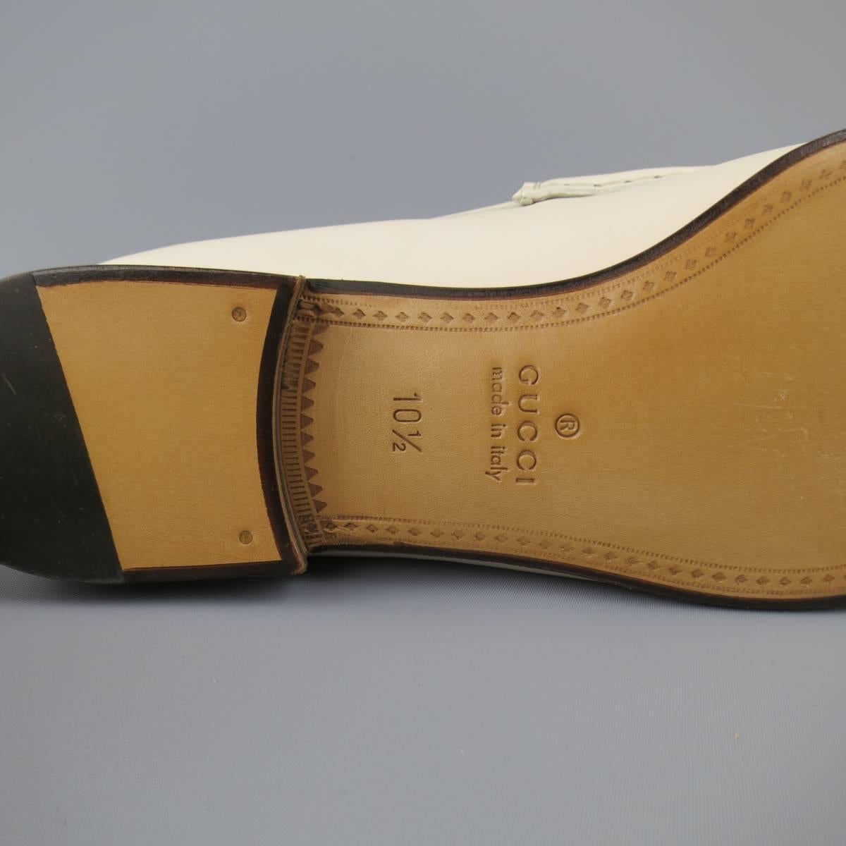New Men's GUCCI Size 10.5 Off White Leather Gold Horsebit Loafers In New Condition In San Francisco, CA