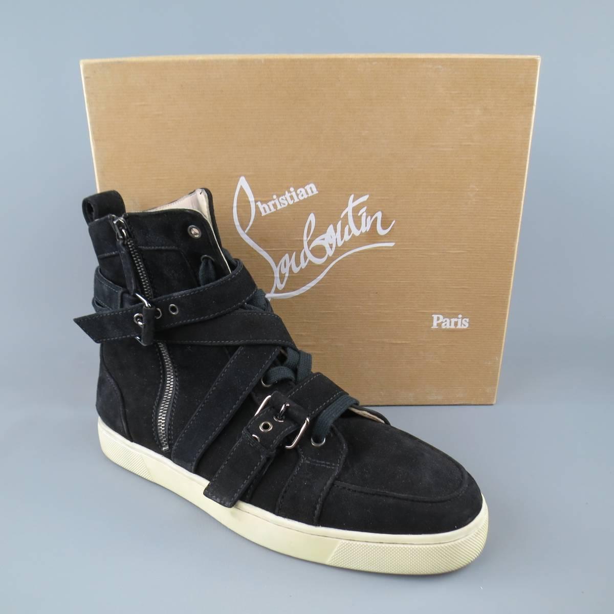 Herren CHRISTIAN LOUBOUTIN Größe 10 Schwarz Wildleder High Top Spacer Sneakers 5