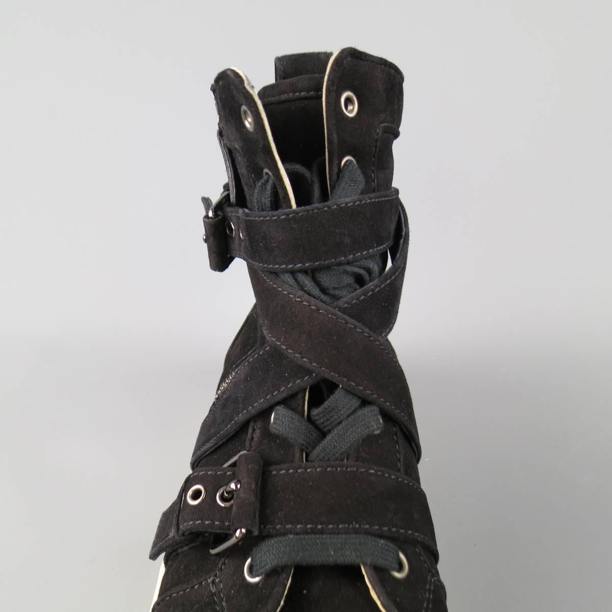 Herren CHRISTIAN LOUBOUTIN Größe 10 Schwarz Wildleder High Top Spacer Sneakers 1