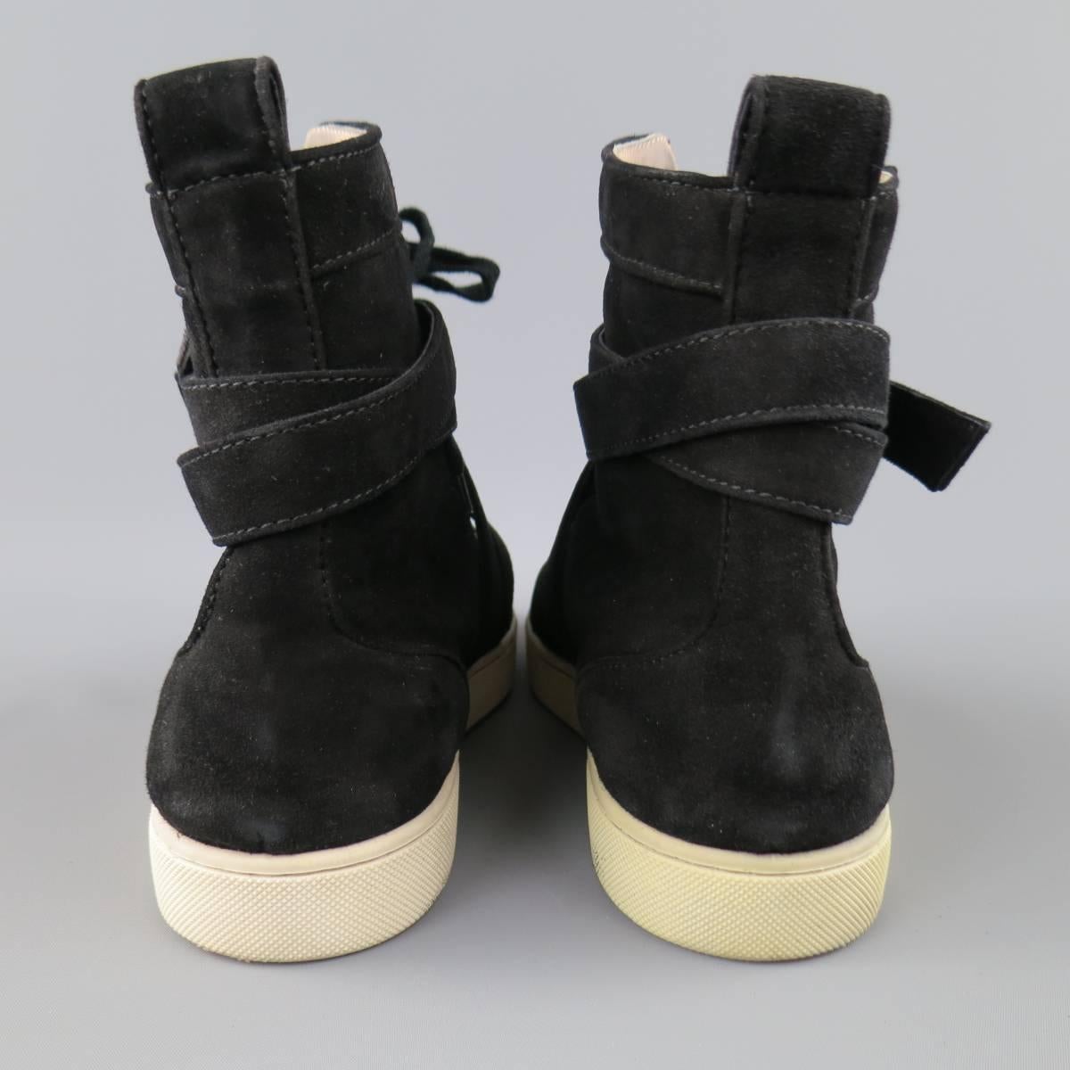 Herren CHRISTIAN LOUBOUTIN Größe 10 Schwarz Wildleder High Top Spacer Sneakers 4