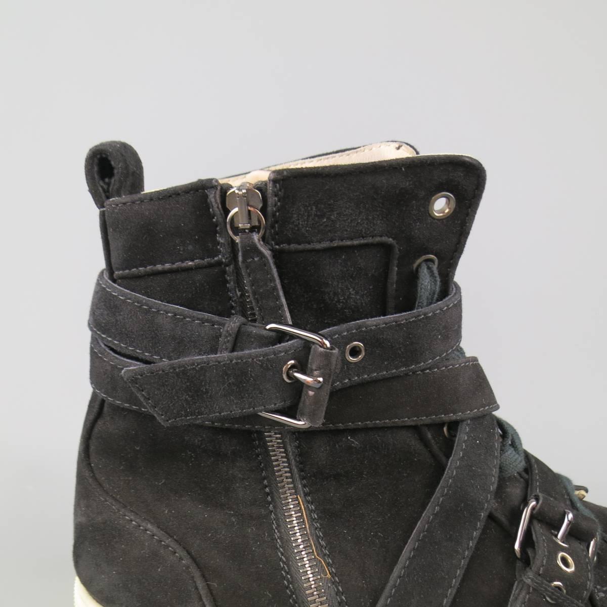 Herren CHRISTIAN LOUBOUTIN Größe 10 Schwarz Wildleder High Top Spacer Sneakers 3