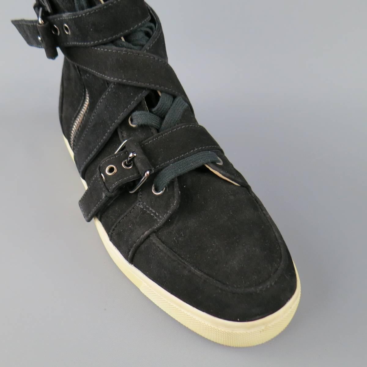 Herren CHRISTIAN LOUBOUTIN Größe 10 Schwarz Wildleder High Top Spacer Sneakers 2