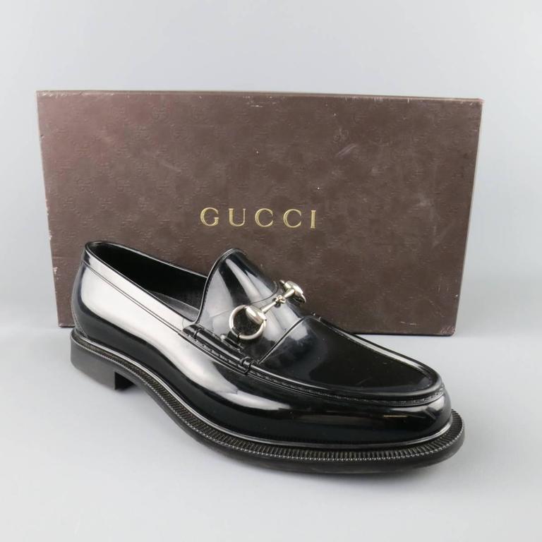 Men's GUCCI Size 10 Black Rubber Silver Horsebit Loafers at 1stDibs ...