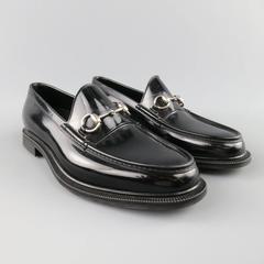 Men's GUCCI Size 10 Black Rubber Silver Horsebit Loafers