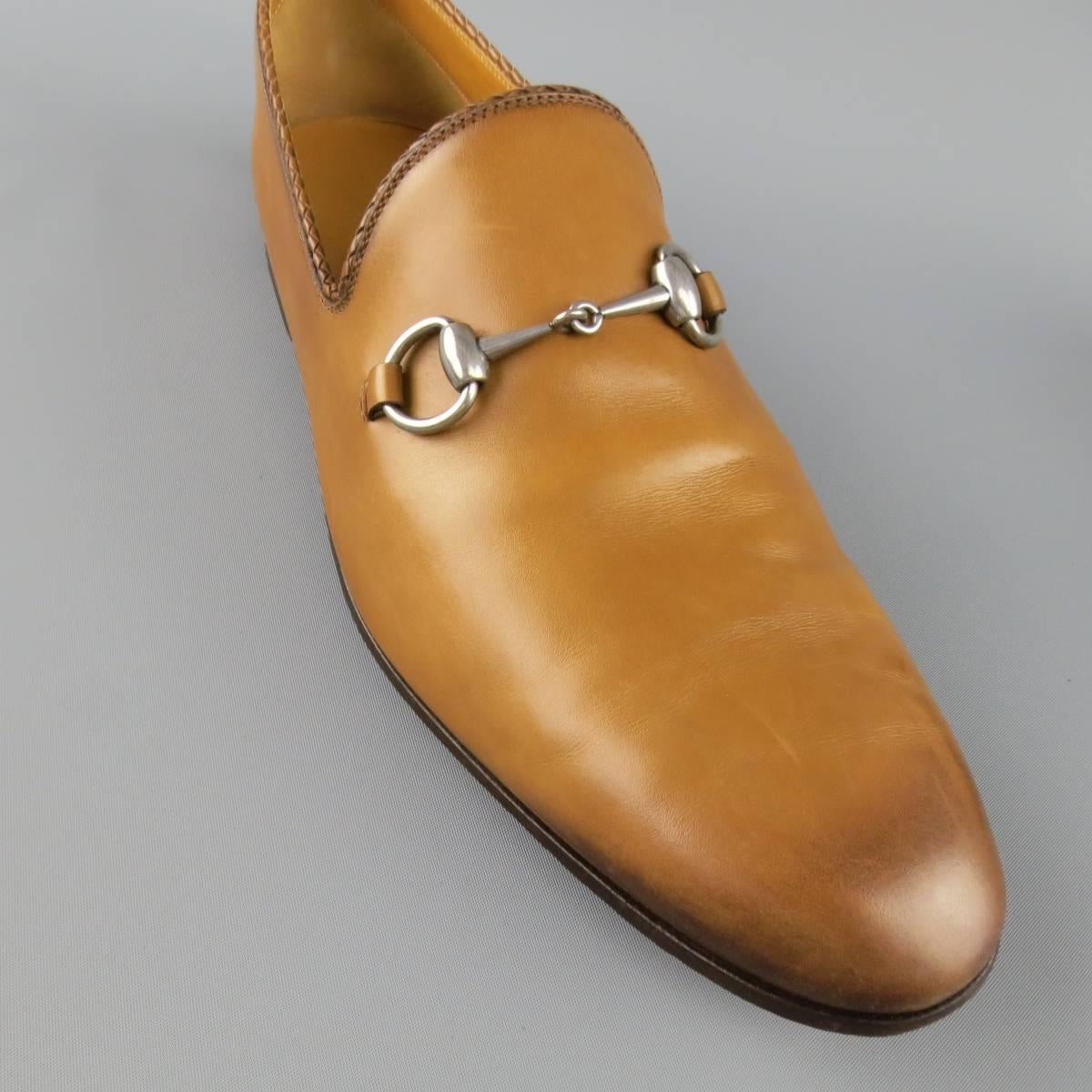 GUCCI Size 11 Tan Obre Tip Leather Silver Horsebit Loafers In Good Condition In San Francisco, CA