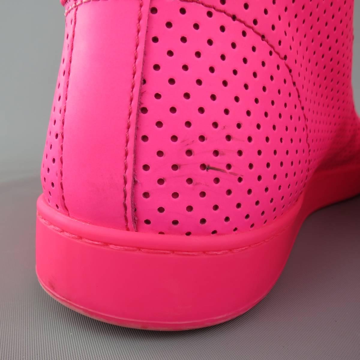 Men's GUCCI Size 11 Neon Pink Perforated Leather High Top CODA Sneakers 2