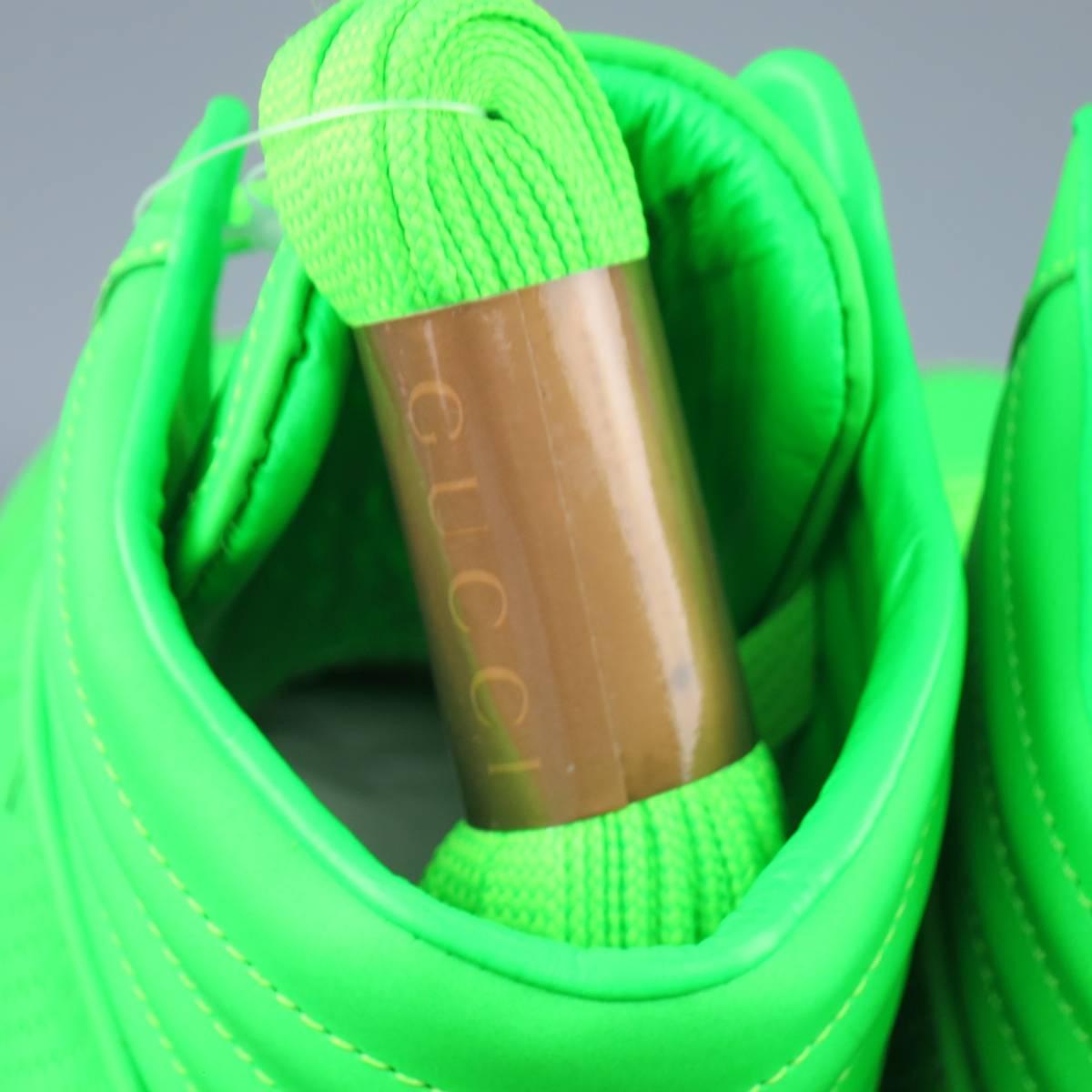 Men's GUCCI Size 11 Neon Green Perforated Leather CODA High Top Sneakers In New Condition In San Francisco, CA