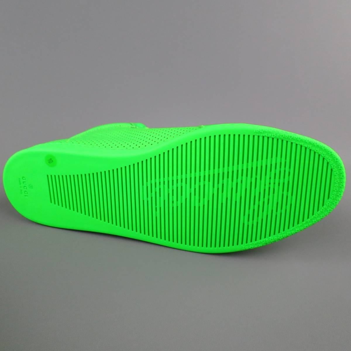Men's GUCCI Size 11 Neon Green Perforated Leather CODA High Top Sneakers 3