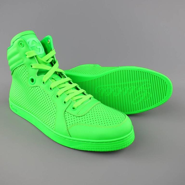 Gucci - Neon Green Laser Cut Leather High-Top Sneakers Sz 9 – Current  Boutique