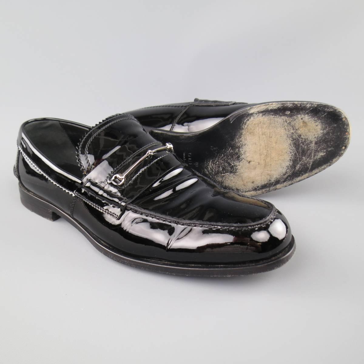 GUCCI Loafer für Herren – Größe 10::5 Schwarze Lackleder Horsebit Dress Schuhe 1