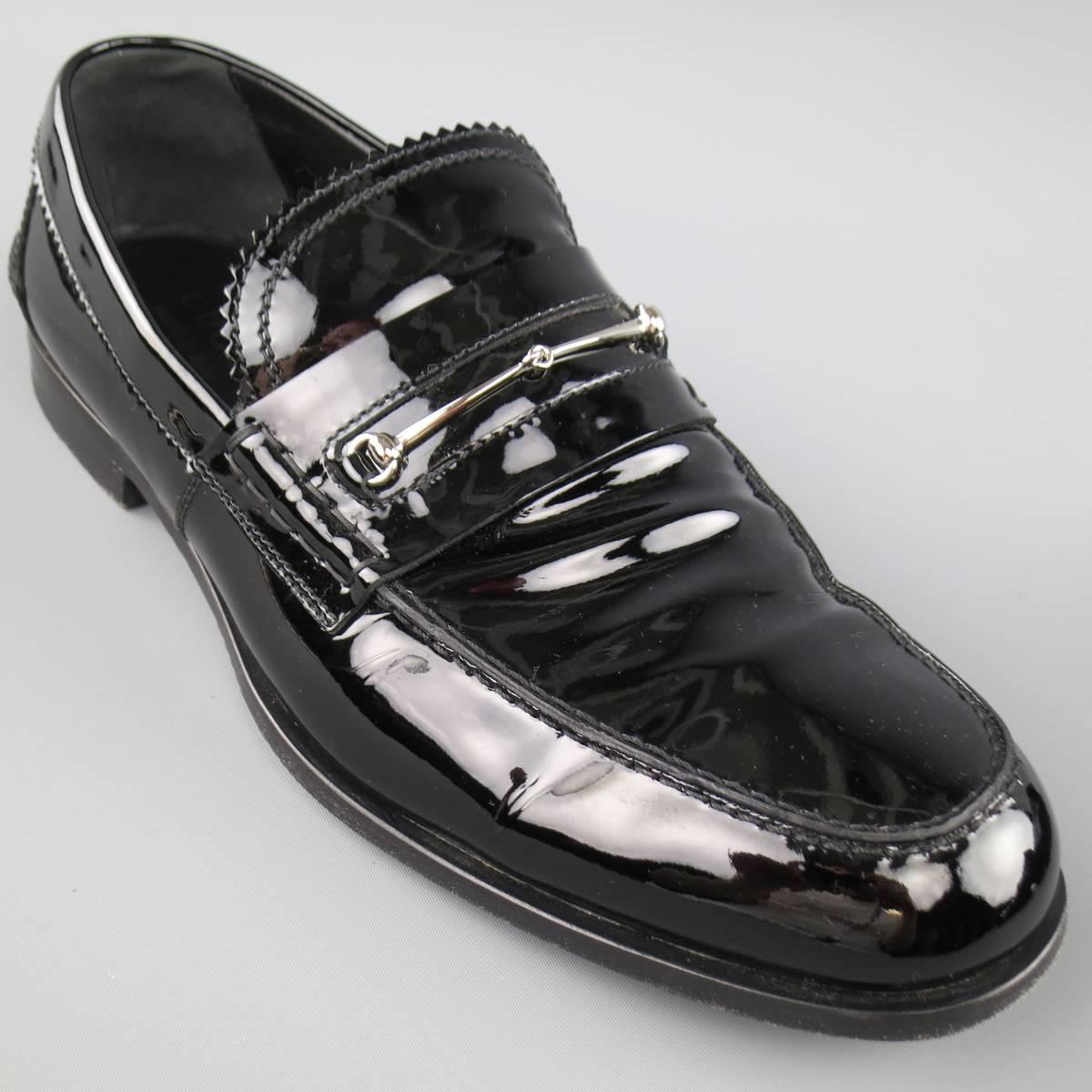 GUCCI Loafer für Herren – Größe 10::5 Schwarze Lackleder Horsebit Dress Schuhe im Zustand „Gut“ in San Francisco, CA