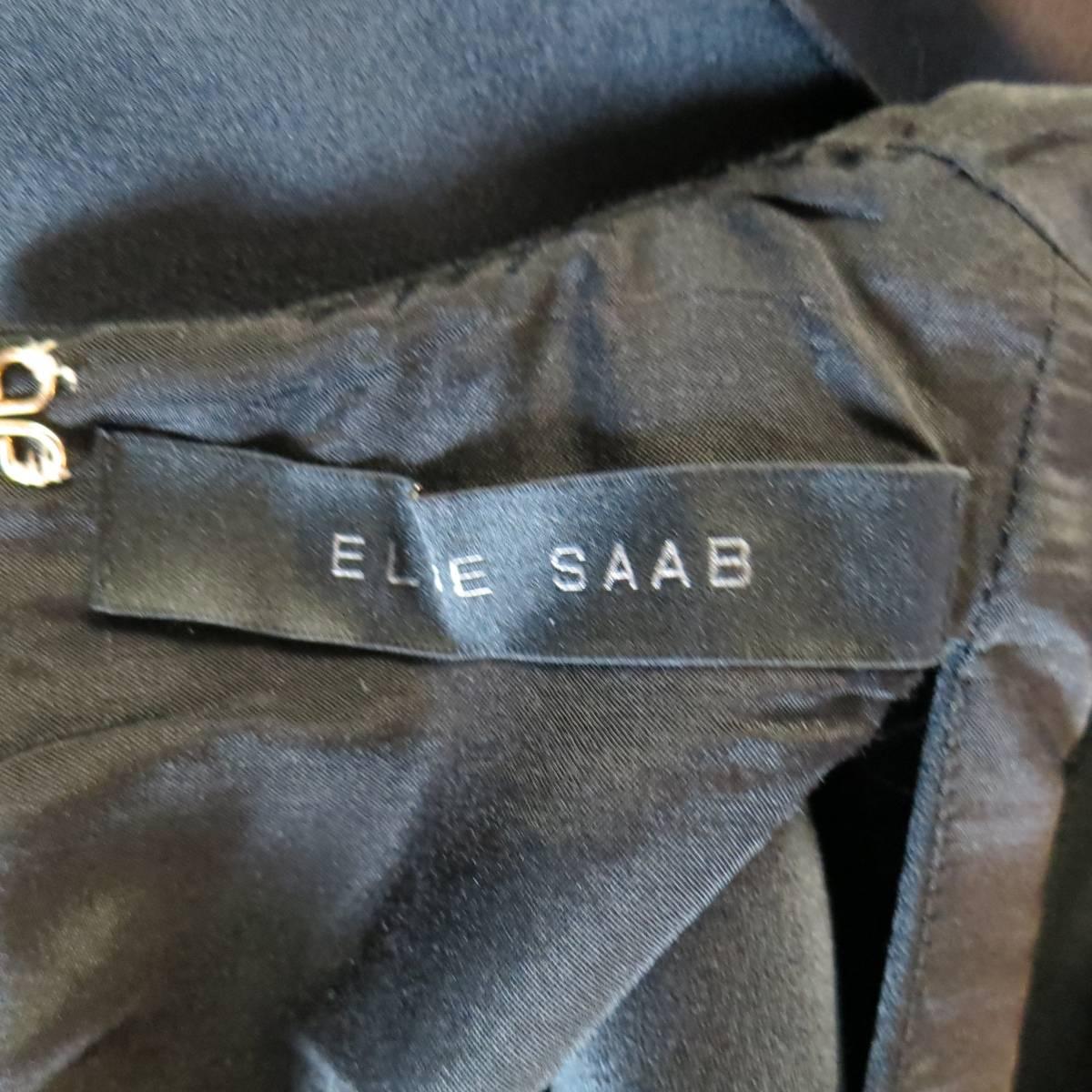ELIE SAAB Size 4 Black Satin & Velvet Long Sleeve Cutout Jumpsuit 4
