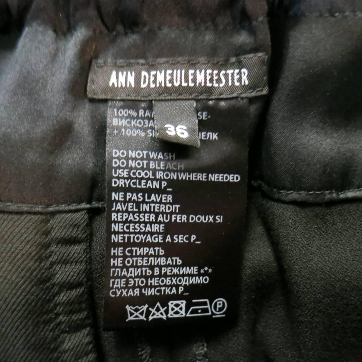 ANN DEMEULEMEESTER Size 4 Black Rayon Thick Silk Waistband Trousers 1