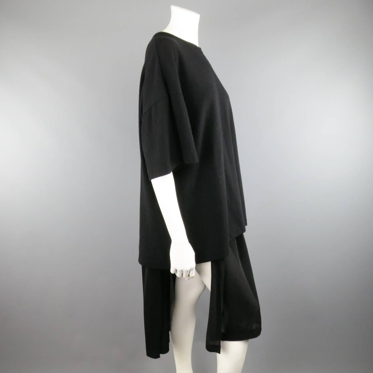 Women's COMME des GARCONS Spring 2015 XS Black Mixed Fabrics Wool / Nylon T-shirt Dress