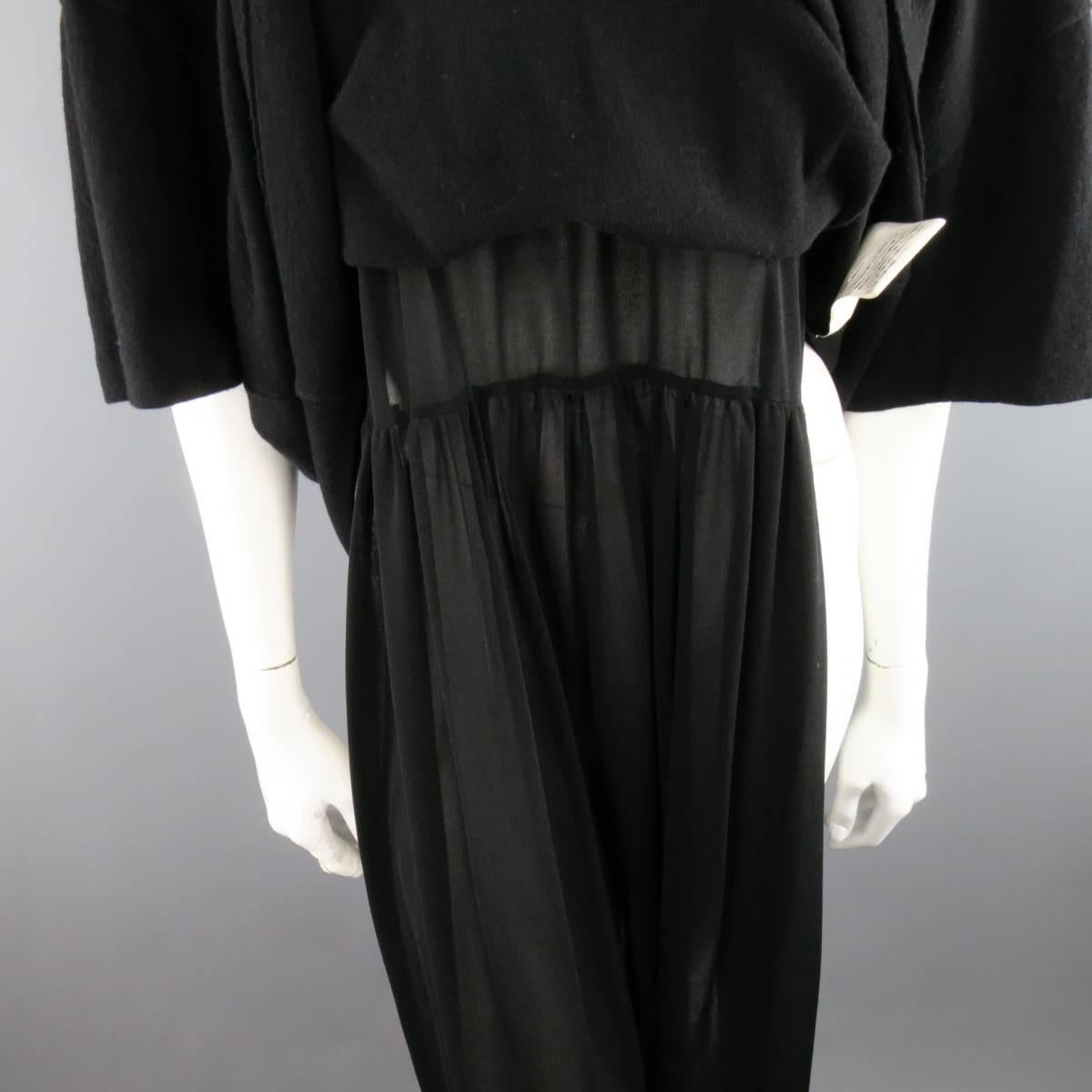 COMME des GARCONS Spring 2015 XS Black Mixed Fabrics Wool / Nylon T-shirt Dress 1