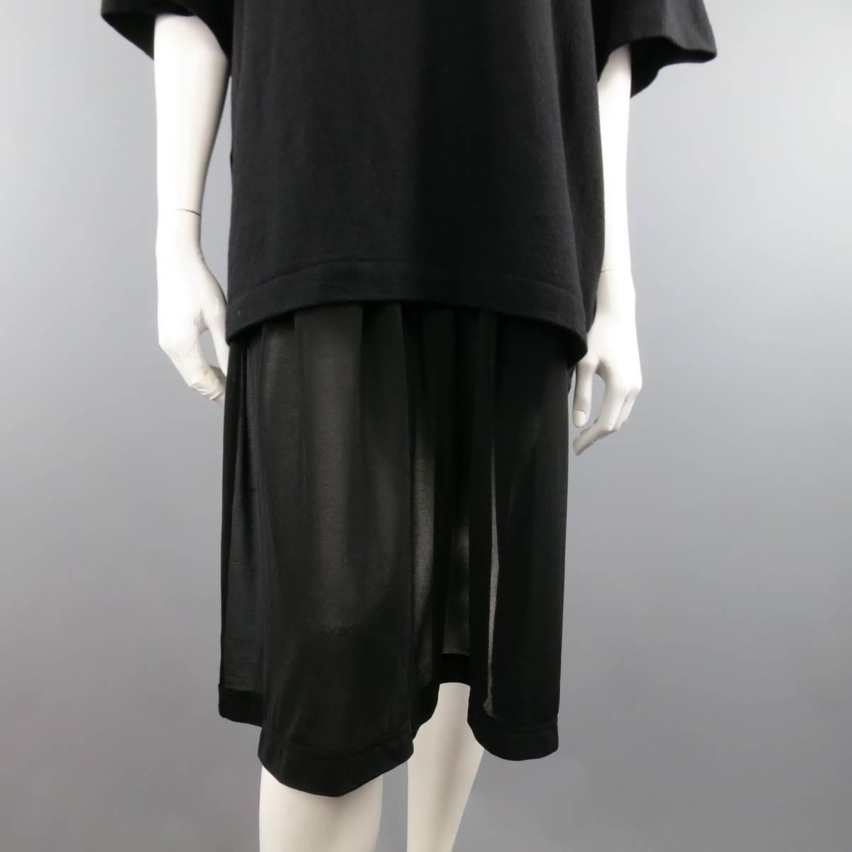 COMME des GARCONS Spring 2015 XS Black Mixed Fabrics Wool / Nylon T-shirt Dress In Excellent Condition In San Francisco, CA
