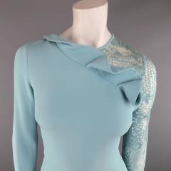 ELIE SAAB Size 4 Light Turquoise Blue Ruffled Lace Shorts Jumper