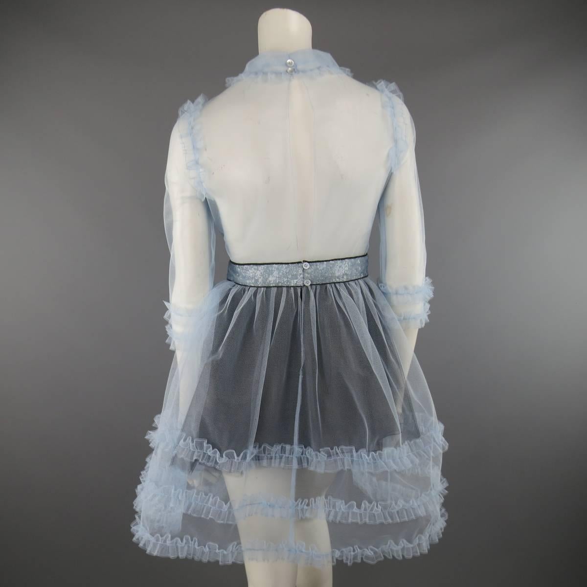 GUCCI SS 2015 4 Light Blue Sequin Belt Tulle Ruffled Cocktail Dress 1