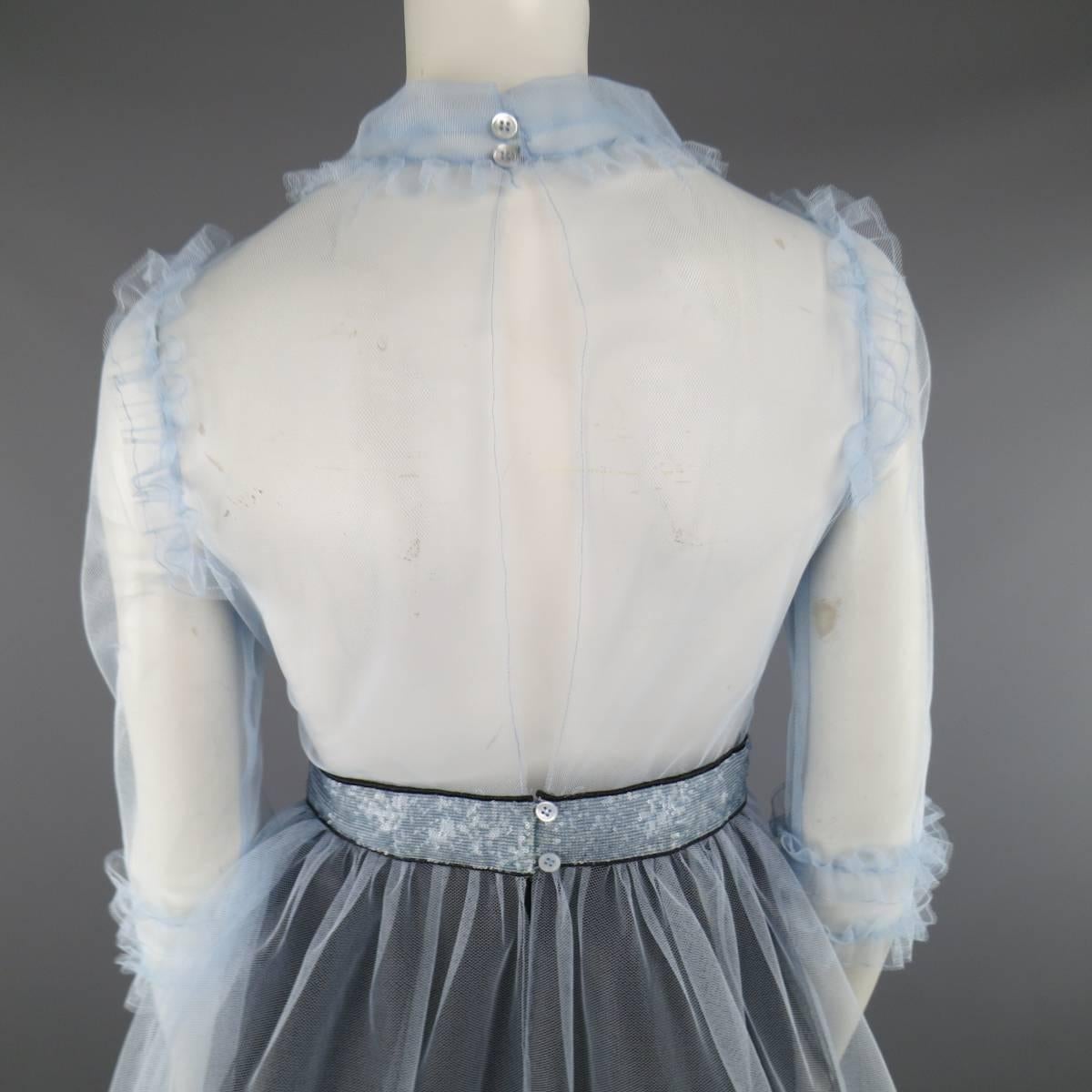 GUCCI SS 2015 4 Light Blue Sequin Belt Tulle Ruffled Cocktail Dress 2