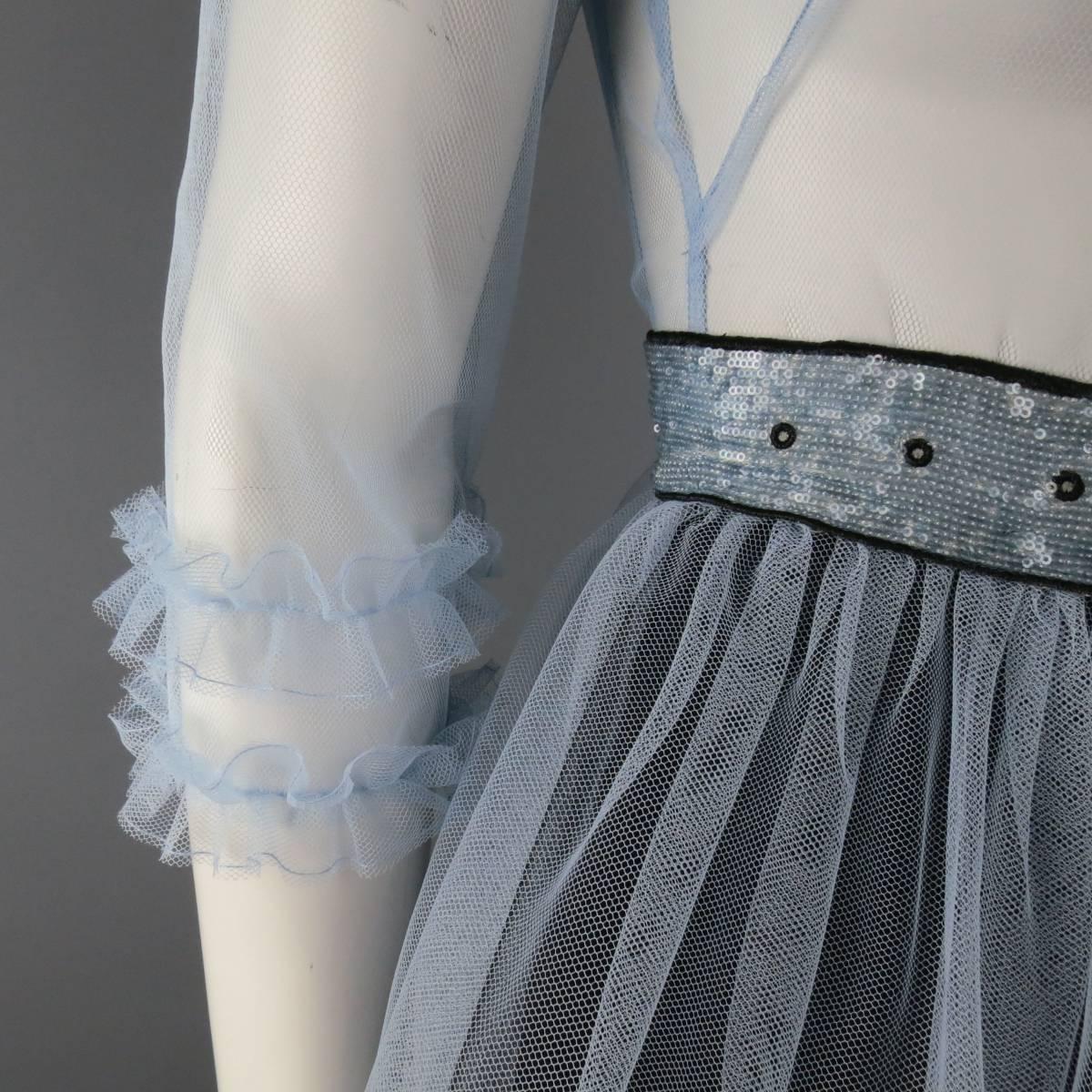 Gray GUCCI SS 2015 4 Light Blue Sequin Belt Tulle Ruffled Cocktail Dress